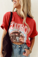 COWBOY rouge tomate Take Me Away Graphic Western Loose Tee-A WOMAN WE LOVE