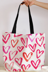 Grand sac cabas rose vif en toile à imprimé cœurs