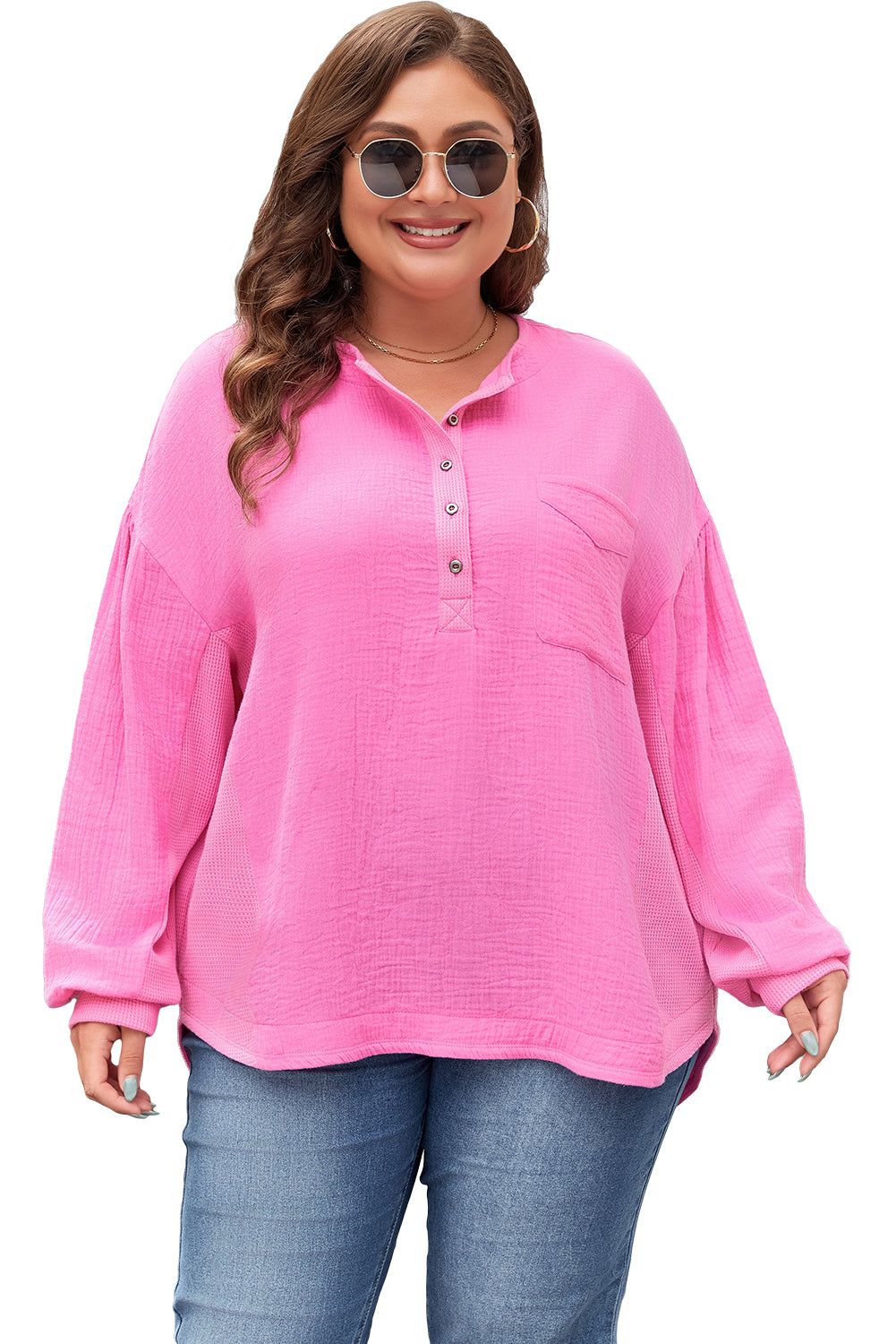 Chemise Demi-boutons Poche poitrine Manches tombantes Haut de grande taille-A WOMAN WE LOVE