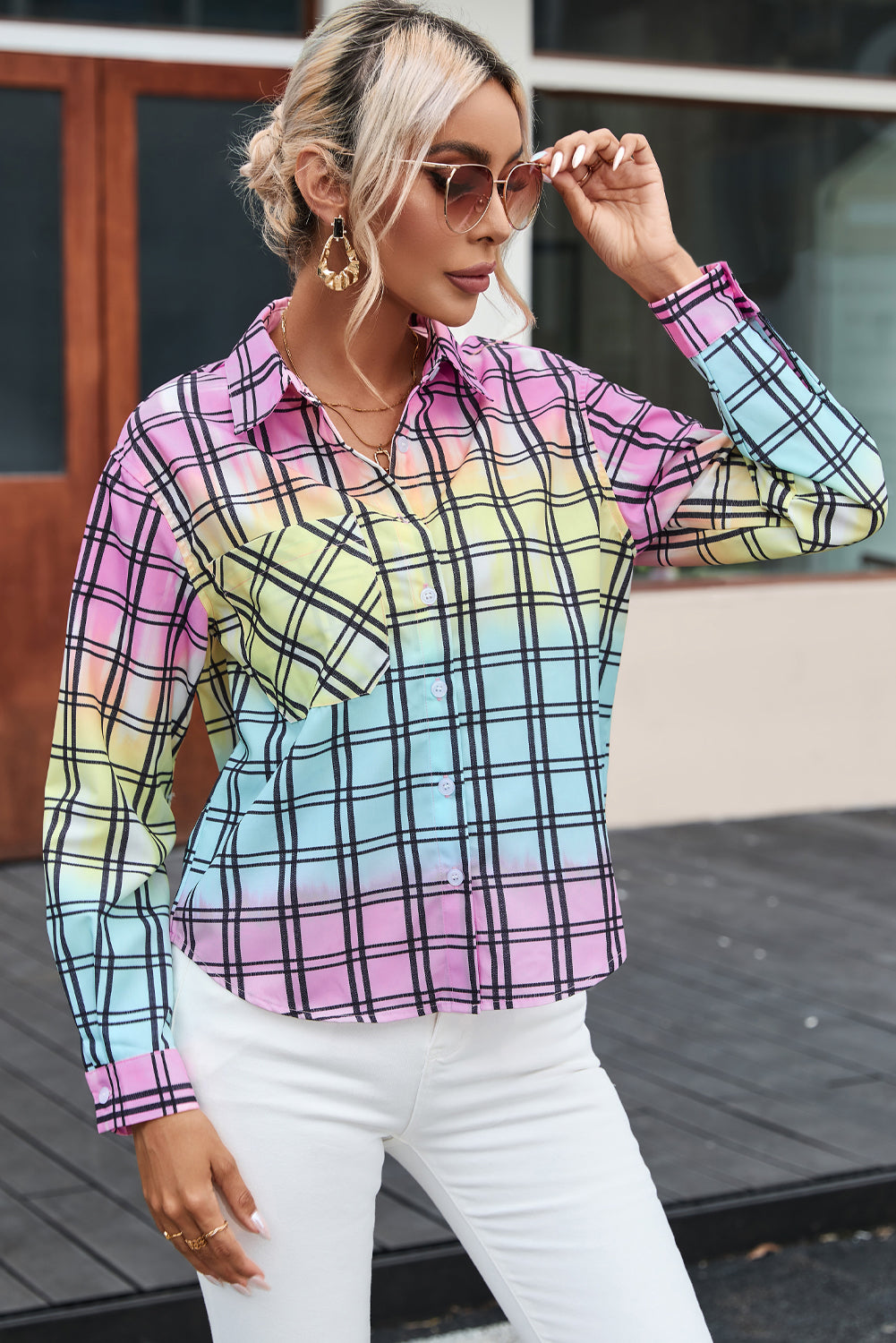 Chemise boutonnée à carreaux multicolore tie-dye-A WOMAN WE LOVE