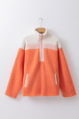 Sweat-shirt Sherpa orange color block à demi-fermeture éclair et col montant
