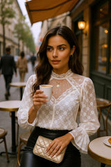 ✨ Élégance Classique - Blouse Dentelle à Col Haut