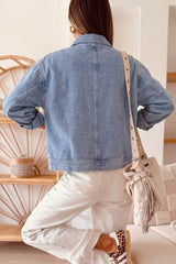 Veste en jean zippée à poches ornées de rivets