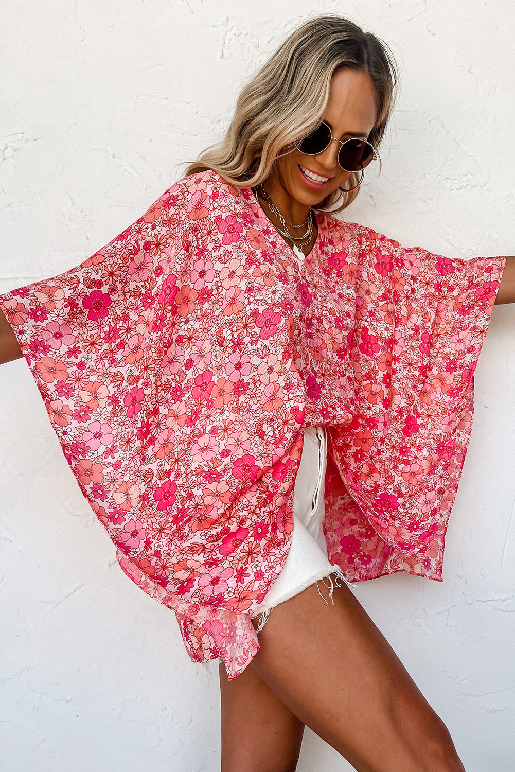 Chemisier style kimono rose à col en V *-A WOMAN WE LOVE