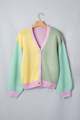Cardigan multicolore pastel à col V et épaules tombantes