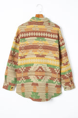 Yellow jacket with buttoned flap pocket and western Aztec print