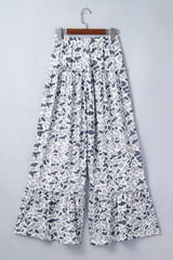 Pantalon décontracté à jambe large et imprimé camouflage beige