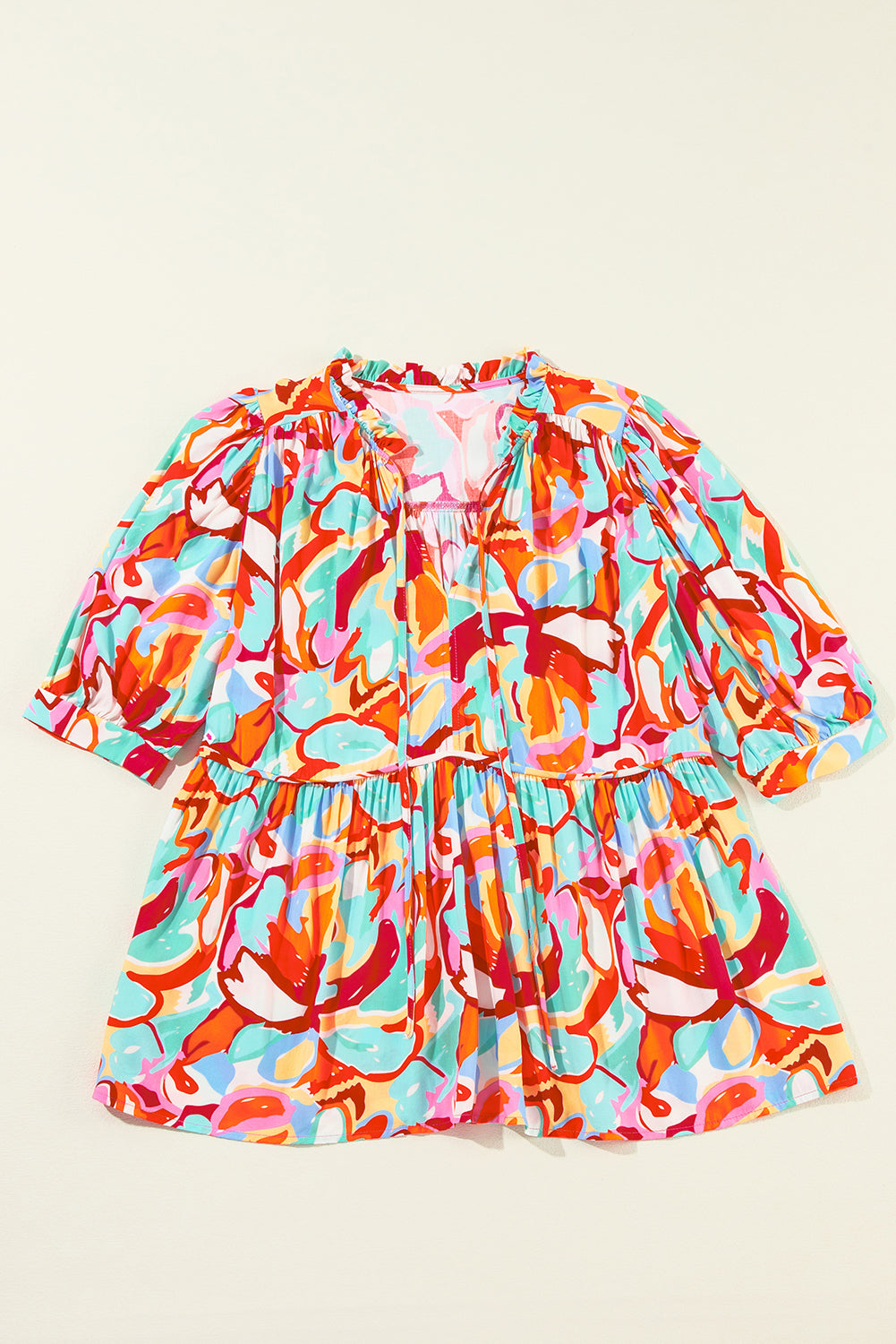 Chemisier à manches mi-longues et col en V à imprimé abstrait rose rouge-A WOMAN WE LOVE