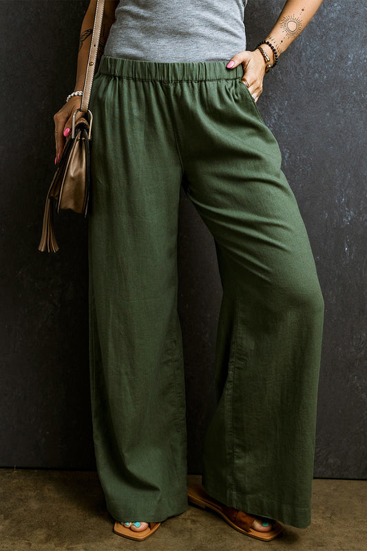 Pantalones anchos casuales con cintura elástica verde helecho