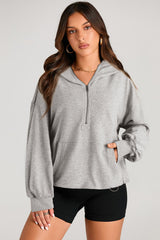 Light Grey Oversized Hoodie with Kangaroo Pocket and Half Zip