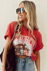 COWBOY rouge tomate Take Me Away Graphic Western Loose Tee-A WOMAN WE LOVE