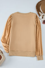 Plain pale khaki crew neck sweatshirt with patchwork sleeves