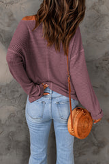Purple Waffle Knit Long Sleeve Loose Top