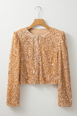 Short jacket open to the front in golden fleece in Sequins