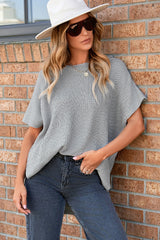 Gray oversized sweater with short sleeves and side slit