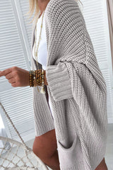 Cardigan gris surdimensionné à manches repliées et ouvert sur le devant-A WOMAN WE LOVE