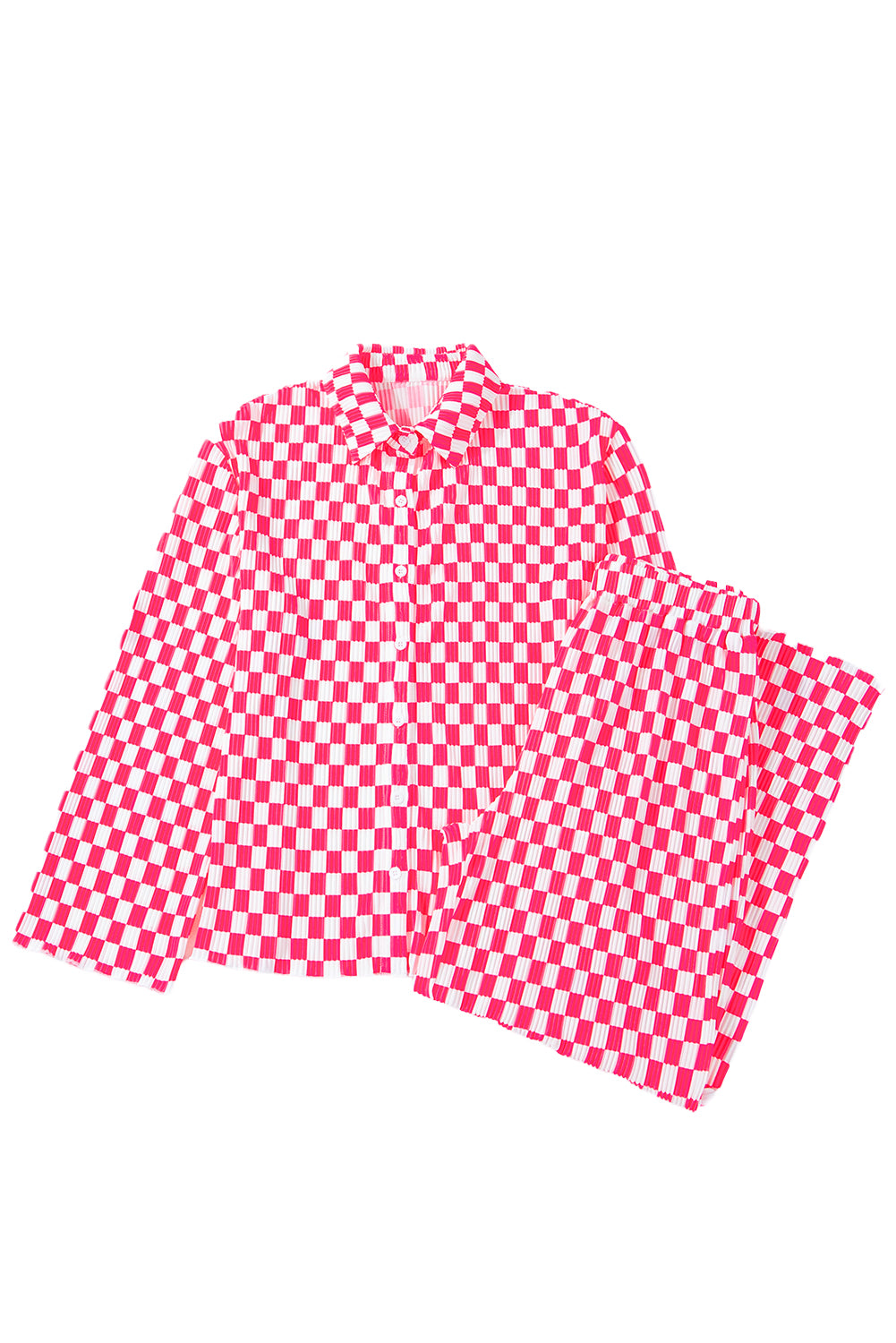 Ensemble pyjama chemise boutonnée à carreaux rose et pantalon taille haute-A WOMAN WE LOVE