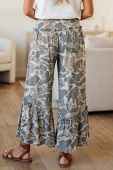 Pantalon large multicolore camouflage à taille élastiquée