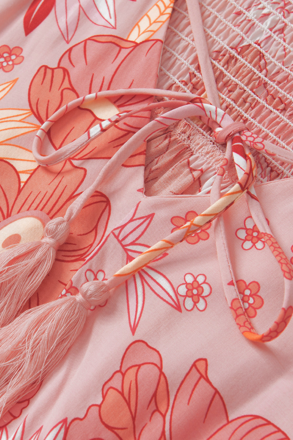 Chemisier multicolore à fleurs et pompons, col en V, manches bouffantes-A WOMAN WE LOVE