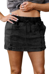 Short en jean noir à taille élastique et poches