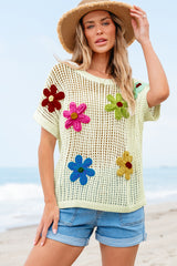 Pull blanc à fleurs en crochet ajouré*