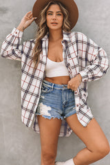Oversized white plaid jacket with slits