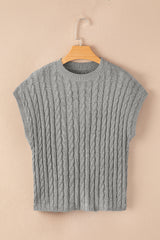 Pull gris torsadé à col rond et manches courtes