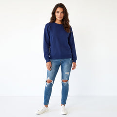Navy blue sponge fabric sweatshirt with drooping shoulder and united fleece lining