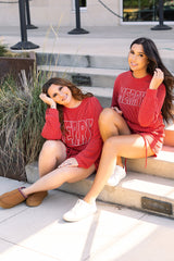 Ensemble rouge course MERRY en tricot côtelé à manches longues et taille à lacets, grande taille-A WOMAN WE LOVE