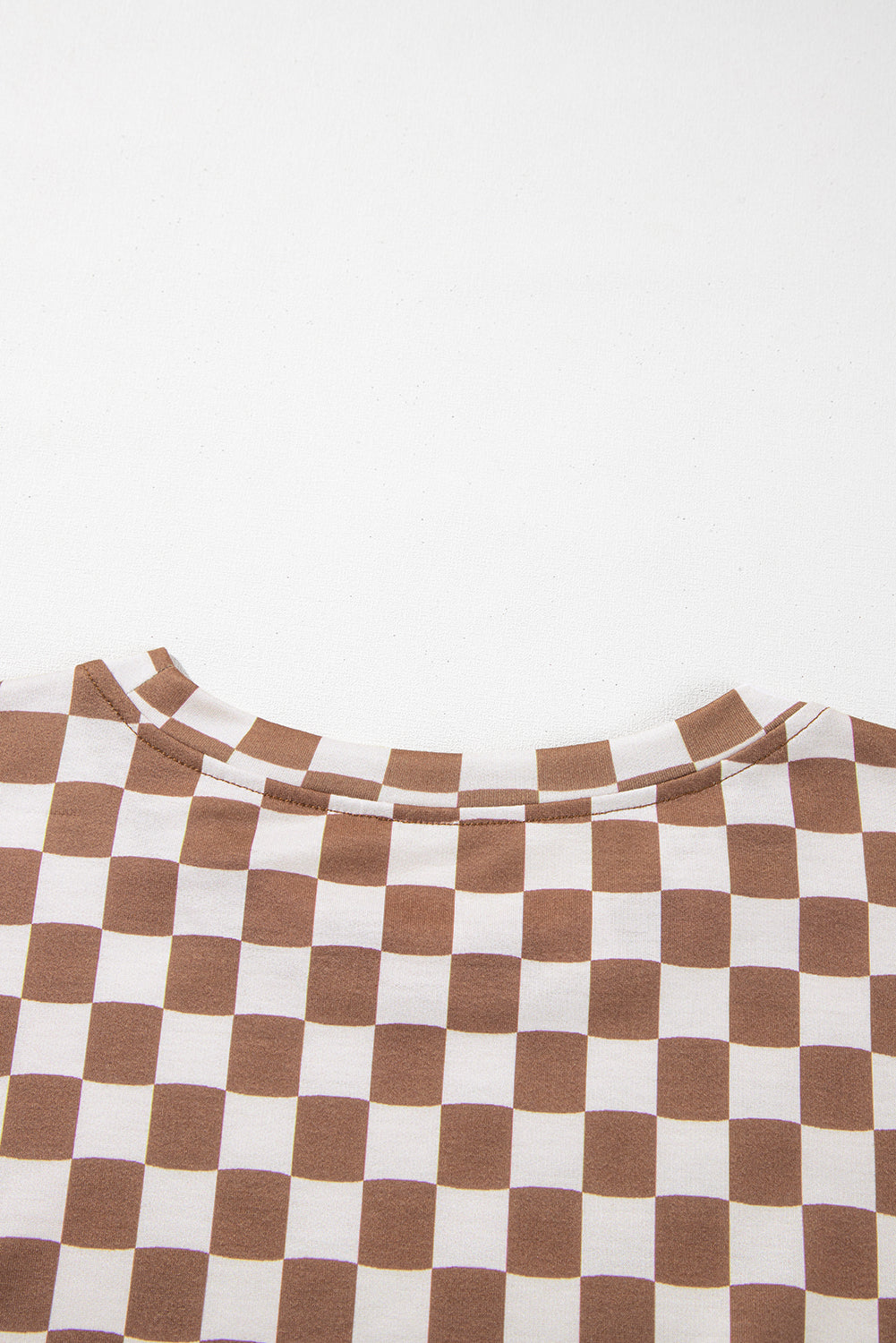 Ensemble short et t-shirt slim à imprimé damier sur le côté de grande taille marron-A WOMAN WE LOVE