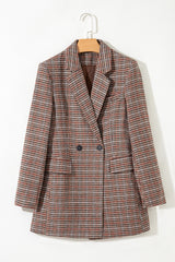 Blazer marron pied-de-poule à double boutonnage