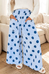 Pantalon large à pois, taille élastiquée et poches plaquées