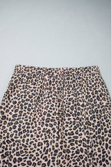 Pantalon ample beige léopard grande taille à bandes latérales contrastées