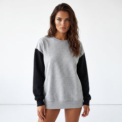 Gray Sweatshirt with drooping shoulders and two-tone patchwork