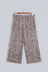 Pantalon ample beige léopard grande taille à bandes latérales contrastées