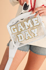 Sac transparent GAME DAY à lettres chenille pailletées et sangle réglable