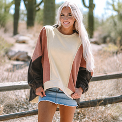 Beige bloc-seated hooded with colorful and top patchwork blocks