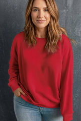 Sweat-shirt grande taille rouge uni à col rond et épaules tombantes